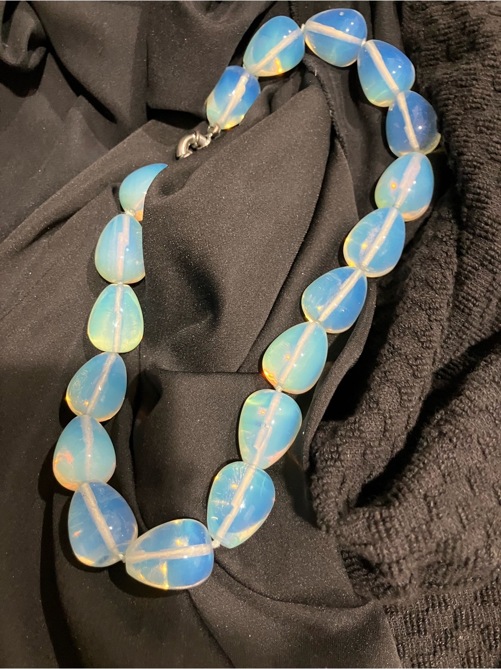 Blue Opal lite glass Teardrop Necklace - Women Jewelry - Picture 2 of 5